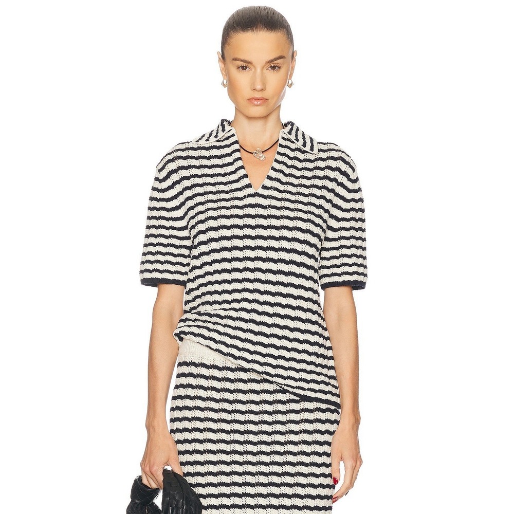 ALC Logan Zig Zag Knit Short Sleeve Collared Top XS  NWT Knit Sweater Nautical‎